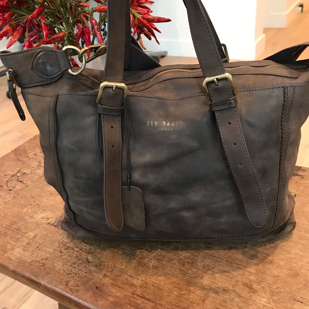 Ted Baker leather messenger bag 11”by 5” by 15.5”